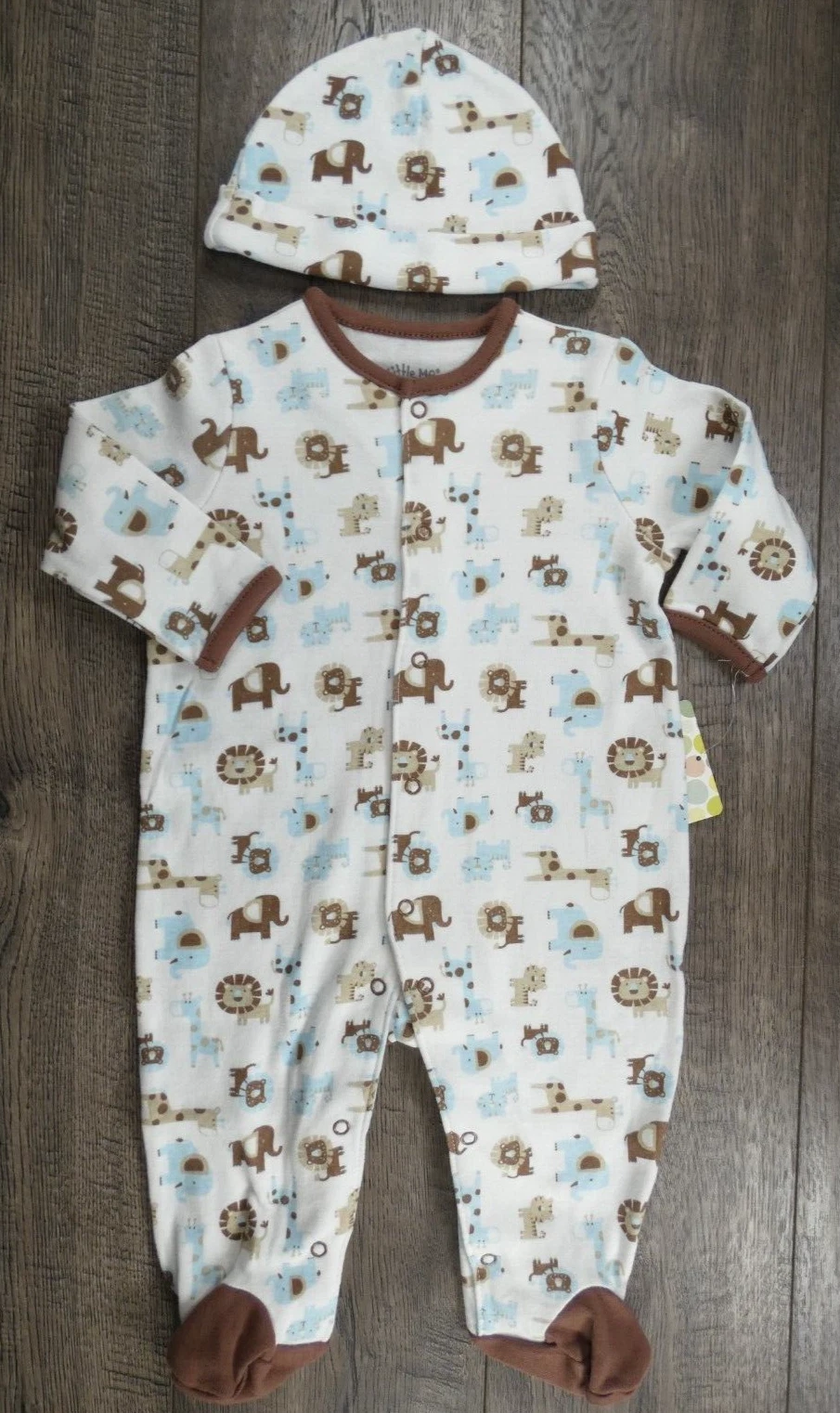 Baby Boy Clothes New Little Me 2pc 3 Month Safari Zoo Footed Outfit & Hat