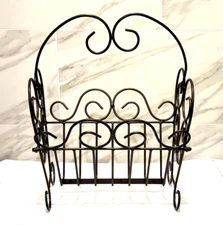 Vintage Mid Century Black Metal Wire Magazine Rack Retro Heavy Elegant