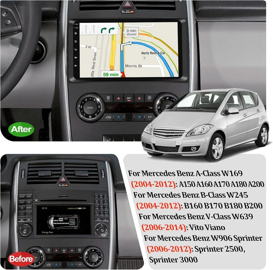 64G For Mercedes Benz A B Class Vito Sprinter W906 VW Crafter Car Stereo Android - Image 4 of 4