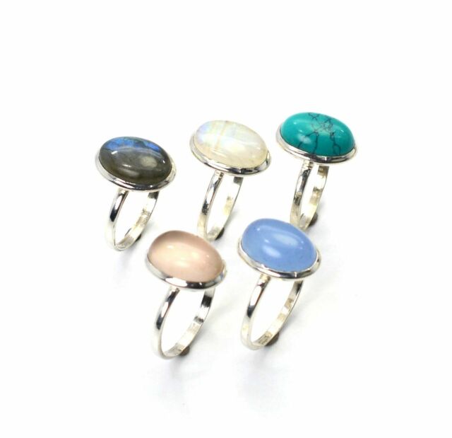 WHOLESALE 5PC 925 SOLID STERLING SILVER TURQUOISE LABRADORITE MIX RING LOT N885