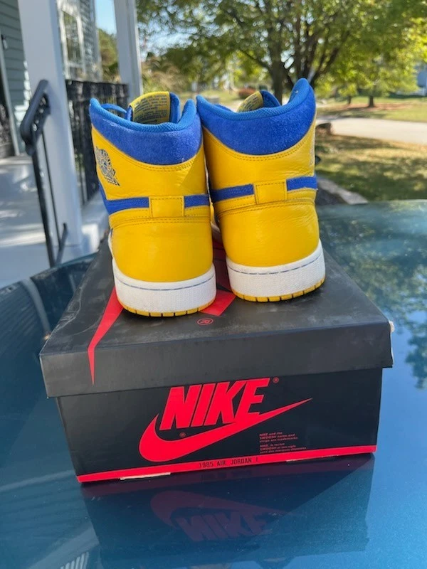 Air Jordan 1 ретро оригинальные высокие Laney желтые синие замшевые (555088-707) 9,5/10 размер 11 - Изображение 4 из 4