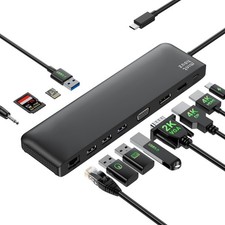 USB C Docking Station 12-in-1 Docking Station 3 Monitors, USB Hub with Displa...