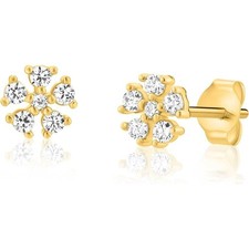 14k Yellow Gold CZ Mini Flower Star Stud Earrings