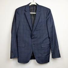Theory Wellar Mazuma Blue Plaid 2 Button 100 Wool Mens Blazer SZ 40R