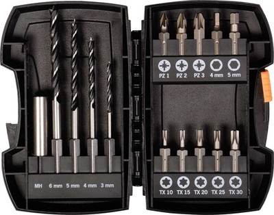 Projahn Bohrer Bit Box 15-tlg. Holzbohrer mit E 6.3 Schaft Ø 3, 4, 5, 6 mm Bits 
