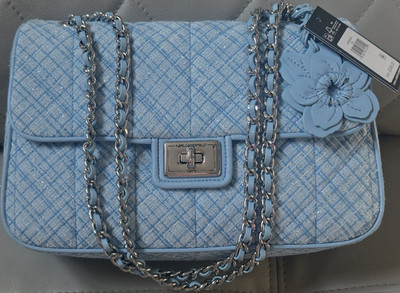 KARL LAGERFELD Blue Quilted Turn Lock Chain Strap Shoulder Bag w/ Charm