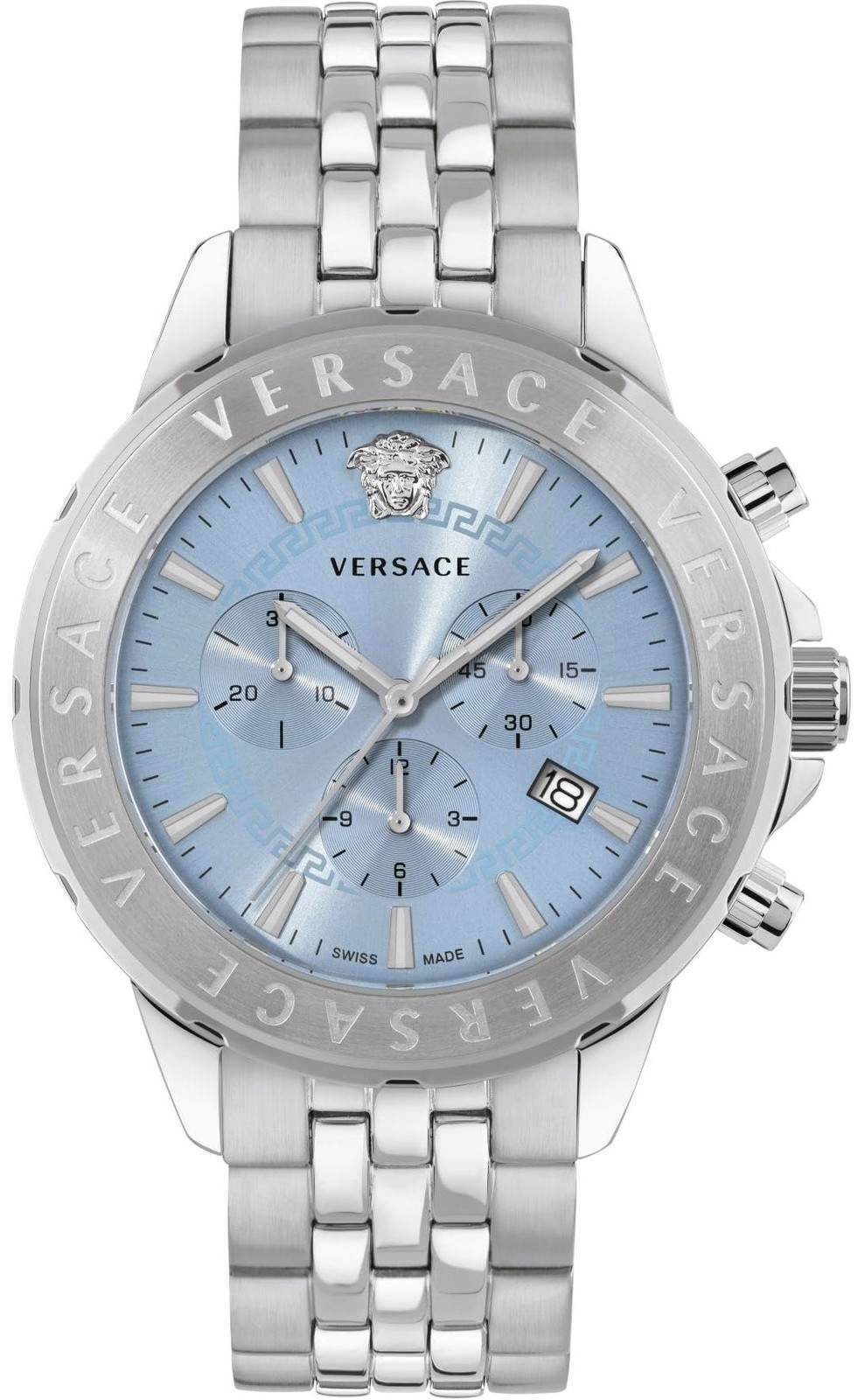 Versace VEV602325 Chrono Signature blue silver Stainless Steel Men's Watch NEW