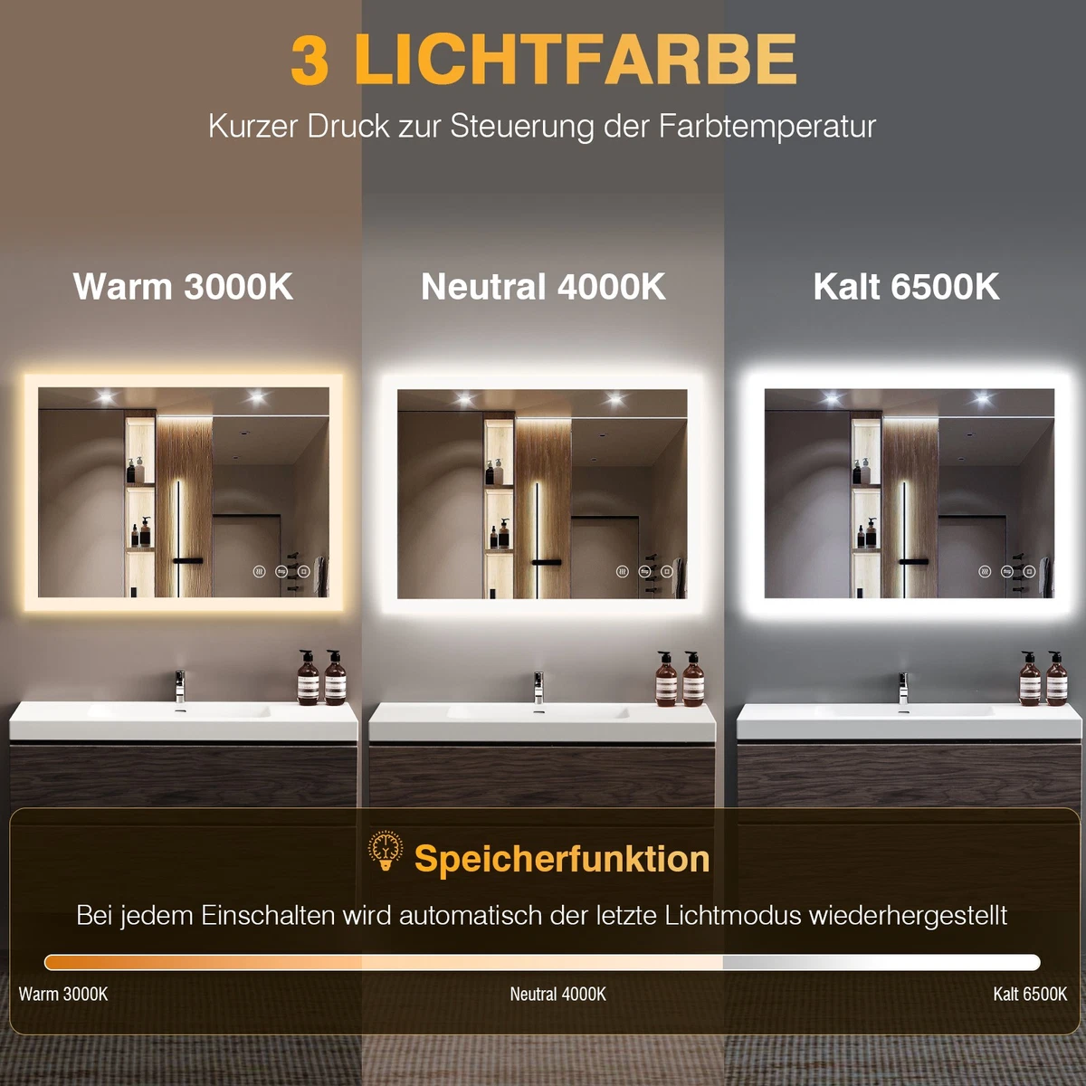 Badspiegel mit Touch LED Beleuchtung Wandspiegel Badezimmerspiegel 80X60CM
