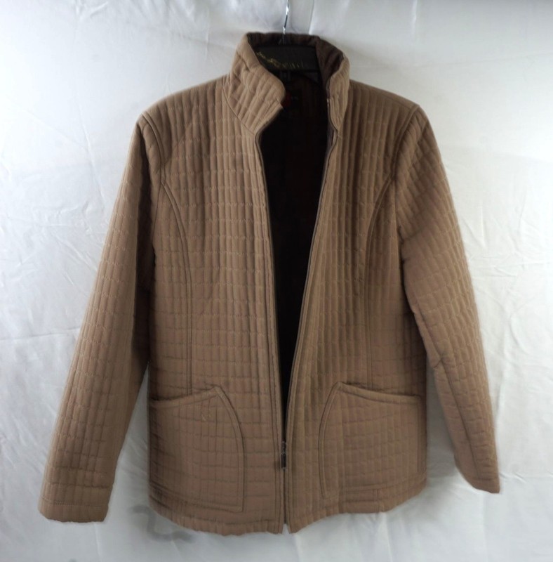 Gallery Womens Quilted Tan Zip-Up Jacket Size M Polyester Nylon Blend