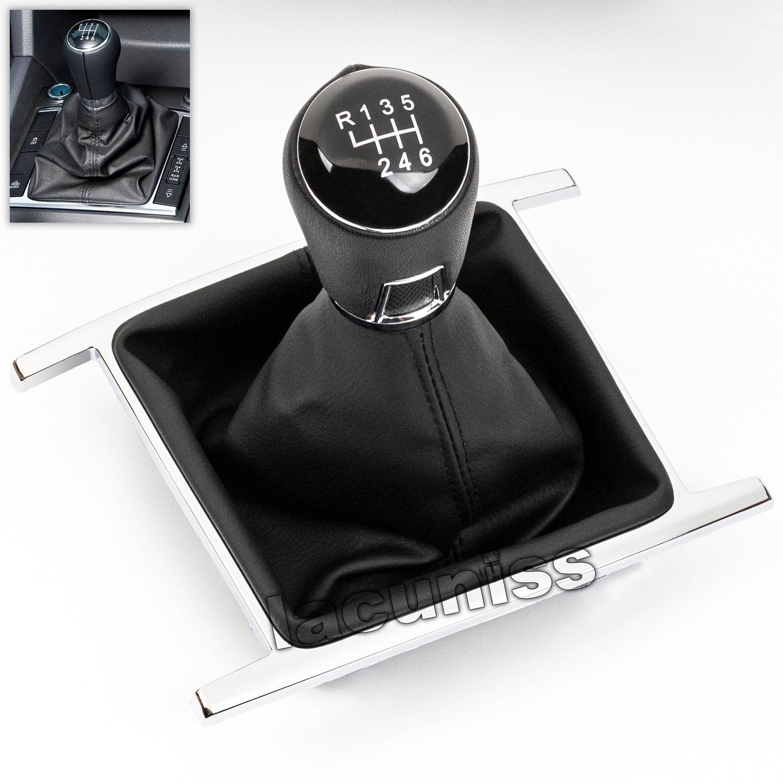 Pommau de levier de vitesse 6 rapports en cuir premium et finitions chrome pour VW Amarok