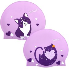 2 PCS Swim Caps for Kids, Swimming Cap for Age 6-12 Boys Girls, Silicone Cart...