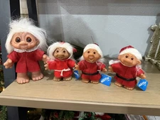 Lot of 4 Vintage DAM Norfin 1980 & 1986 Christmas Troll Dolls in Red NEW w/ tags