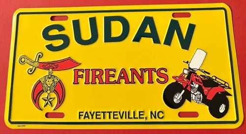 Sudan Fireants Shriners Booster License Plate Vintage Honda ATV Fayetteville NC