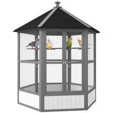 69" Hexagonal Outdoor Aviary Flight Bird Cage with Covered Roof Play Stand Perch