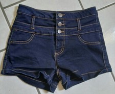 REFUGE Dark Blue Jean SHORTS sz 4 Hi Rise Stretch Stitching Buttons