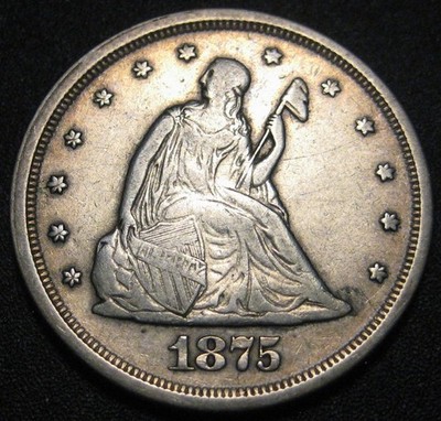1875-S TWENTY CENT PIECE - SCARCE KEY DATE silver 20c piece  - EF   (b)