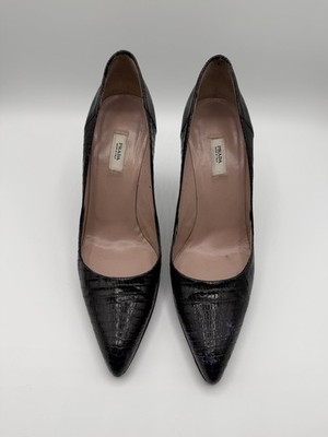 Prada Damenschuhe Pumps Schwarz Leder Schildkröte Optik Gr 36.5