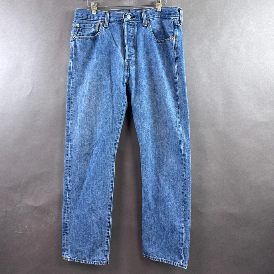 Мужские джинсы Levis 501 34x30 синие джинсовые брюки на пуговицах прямые рабочая одежда выцветшие - Изображение 2 из 4
