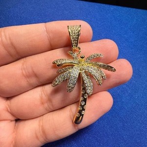 Authentic Palm Tree Men's Pendant 1.80Ctw Round Cut VVS1 Moissanite 14K Yellow Gold Plated