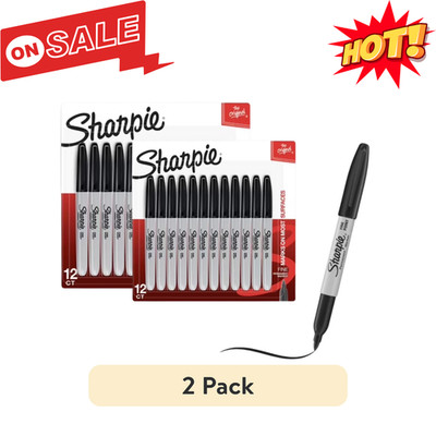 2 Pack Sharpie Permanent Marker Fine Tip Black 12 Count Pack Office School
