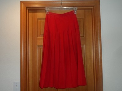 Easy Pieces Women's RED WOOL Pleated A-Line Midi Skirt Sz 3 VINTAGE EXCELLENT