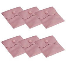 6 Pcs 4x4 Inch Velvet Jewelry Pouches Gift Bags with Snap Button Pink