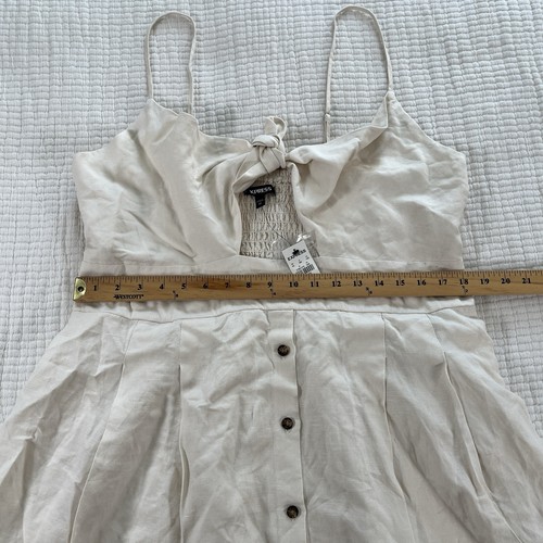 Express Dress Womens XL Cream Linen Midi Tie Front Cut Out Button Front Beachy - Picture 8 of 19