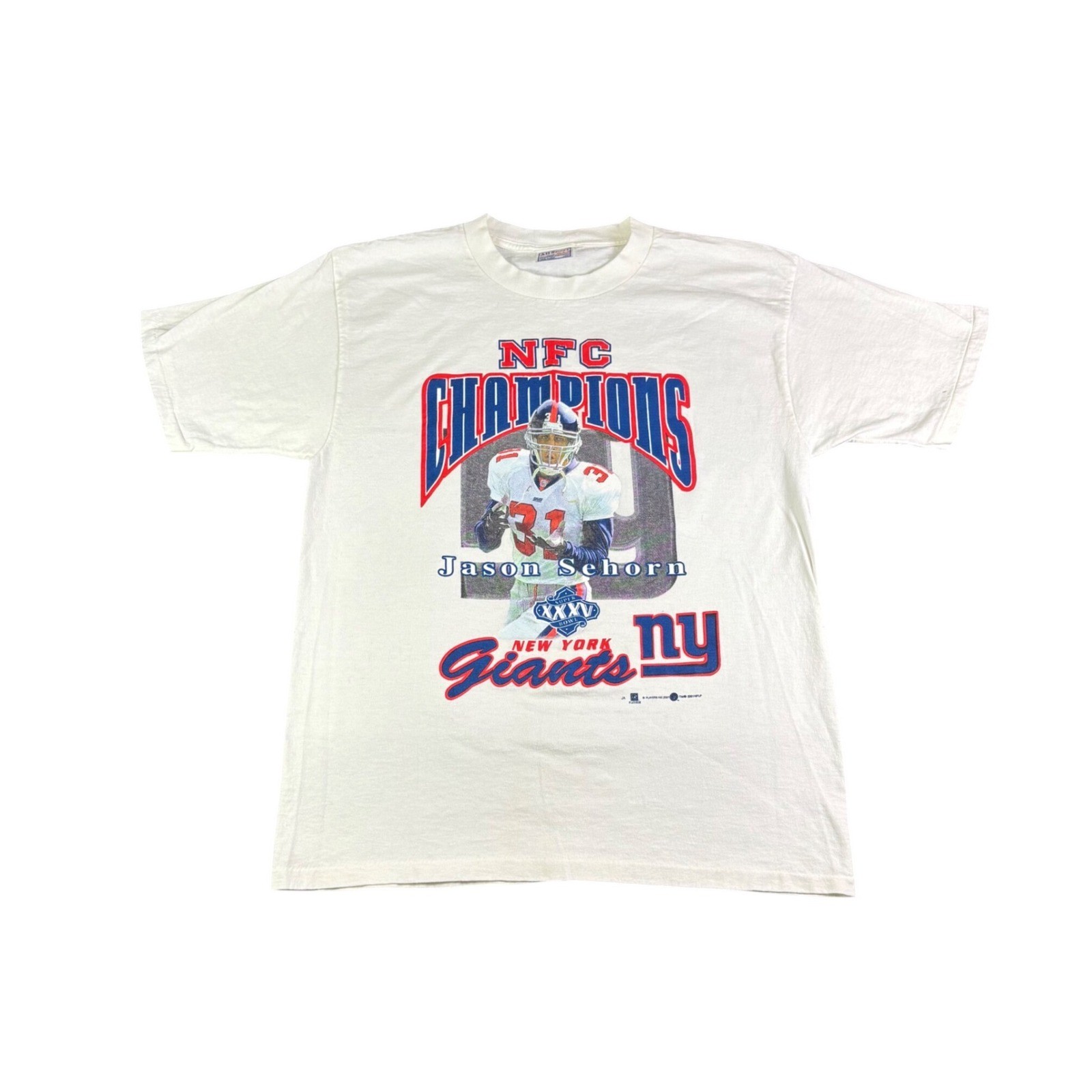 Vintage 2001 New York Giants NFC Champions Jason Sehorn T-Shirt White Large L