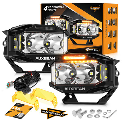 AUXBEAM 4'' Side Shooter LED Work Driving Light Spot Fog Pods Amber DRL + Covers