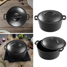 2.2L Cast Iron Casserole Dish Pot Pan Basting Baking Lid Stew Stock Pot Loaf Pan