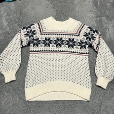 Abercrombie  Fitch Sweater Womens Medium Ivory Snowflake Pattern Fair Isle