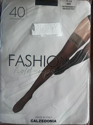 CALZEDONIA 40 Denier Hold-Ups with wide hem, size 1/2, black, brand new