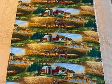 1 YARD + 9 INCHES ELIZABETH STUDIOS FABRIC 8901 WHITETAIL DEER FARM FIELDS PRINT