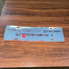 Roanoke County Metal License Plate-tag 1960s Antique Topper Fire Co Tin Painted Roanoke County Metal License Plate-tag 1960s Antique Topper Fire Co Tin Painted