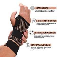 Copper Sports Wrist Hand Support Brace Splint Carpal Tunnel Sprain Arthritis US