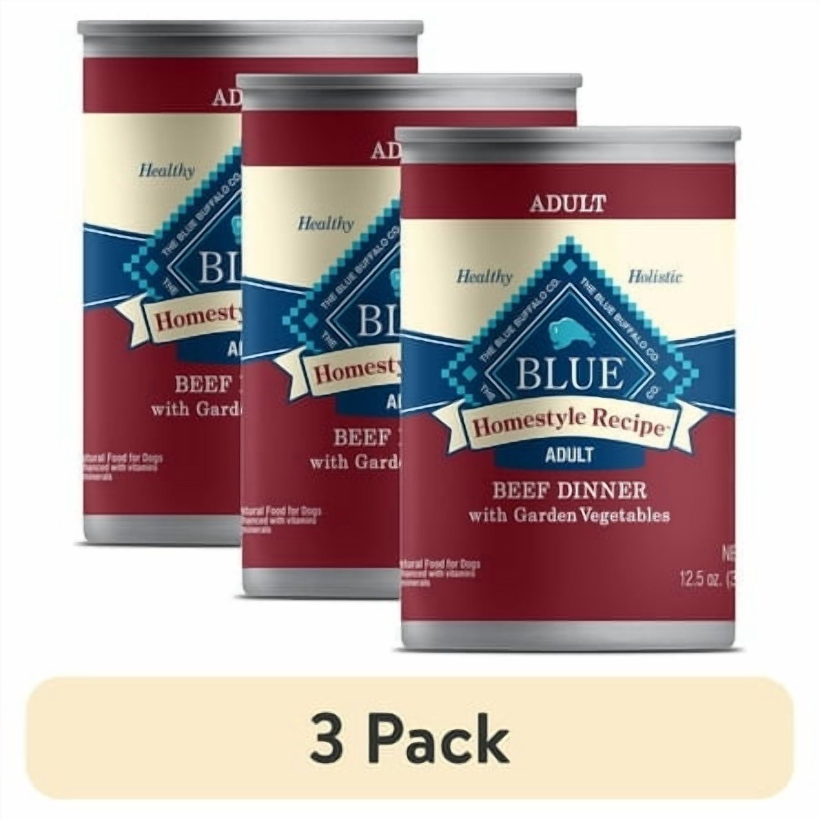 (3 pack) Blue Buffalo Homestyle Recipe Adult Wet Dog Food, Beef Dinner, 12.5-oz