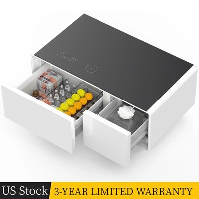 Modern Smart Coffee Table W/ Built-in Fridge Bluetooth Speaker Atmosphere Light