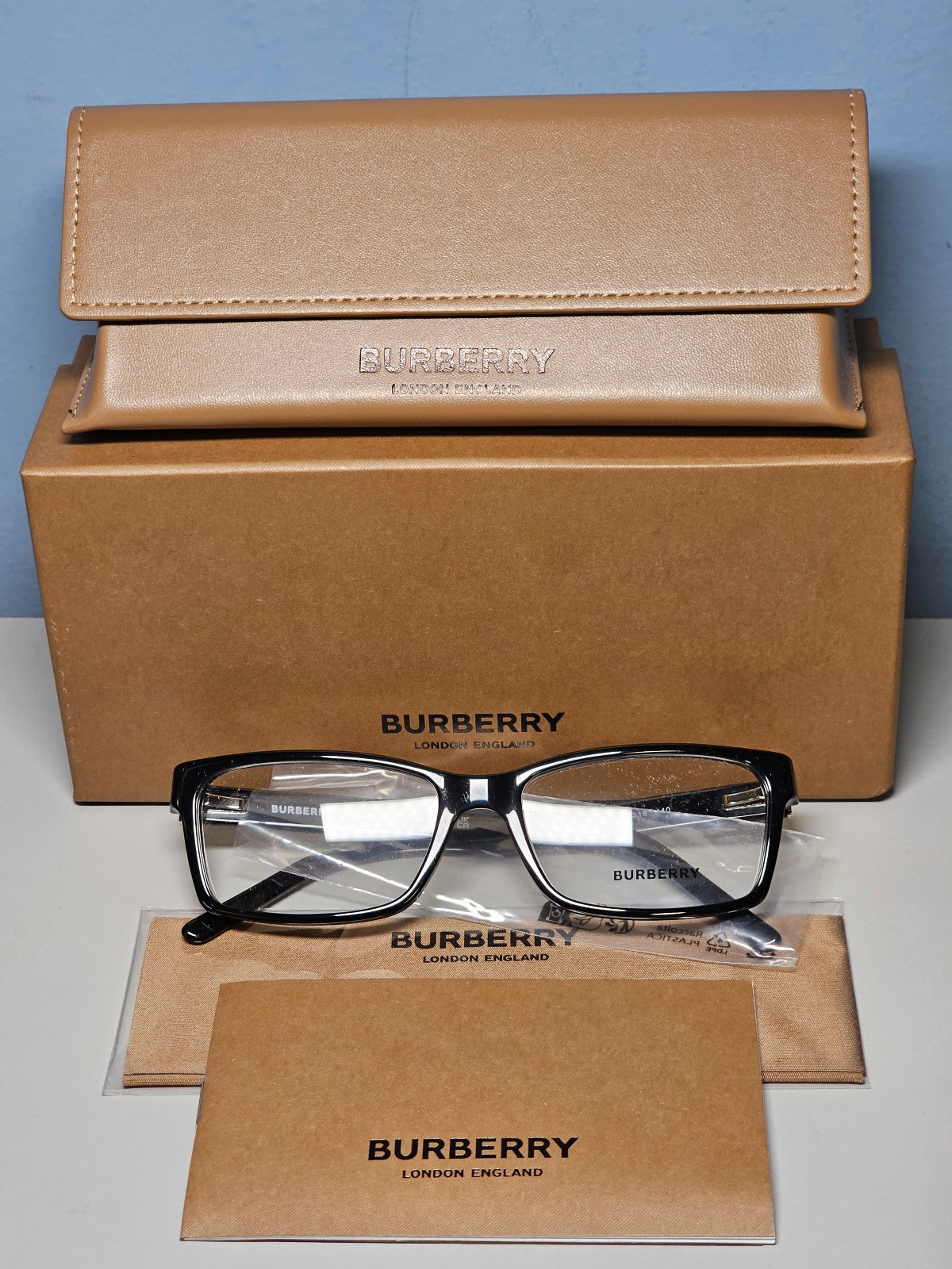 Burberry Black Rectangle Unisex Eyeglasses - B 2108 3001 - 54/16/140mm New!