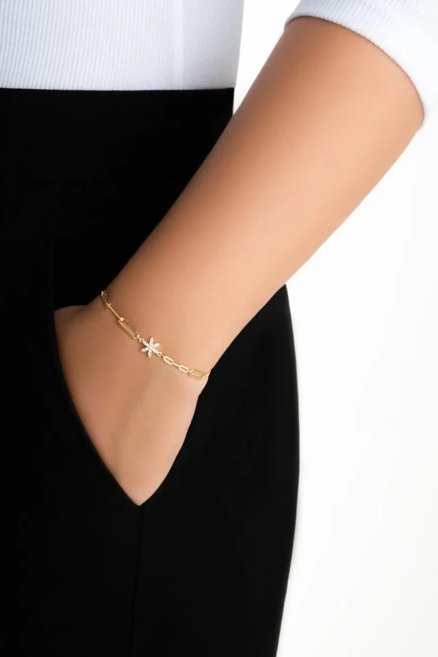Pulsera hecha a mano personalizada de plata de ley 925 con chapada en oro amarillo de 18 quilates 19 cm Foto 4 de 4