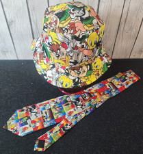1997 Looney Tunes Bucket Hat Tie Set All Over Print Warner Bros