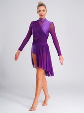 Womens Dancewear Backless Skirts Leotard Dress Ballroom Dance Ruched Lyrical