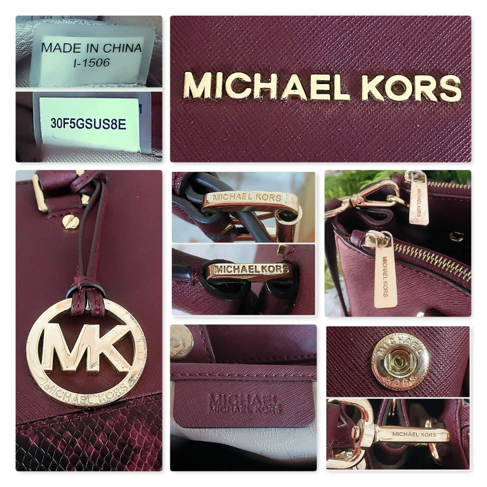 MICHAEL KORS Crossbody Shoulder Grab Bag SUTTON Burgundy Leather & Faux Snake VG - Image 4 of 4