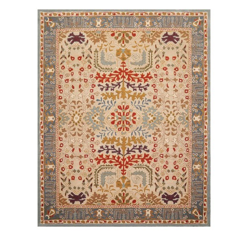 5x8 Hand Tufted Wool Transitional Arts & Crafts Oriental Area Rug Beige,Blue - Picture 2 of 10