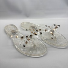 Olivia Miller Flip Flop Women Size 8 Clear Jelly Studded Bow Sandals