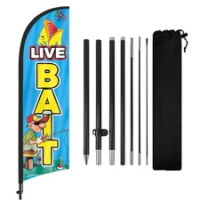 FSFLAG Live Bait Feather Flag Banner 8Ft Advertising Sign with Pole and Stake