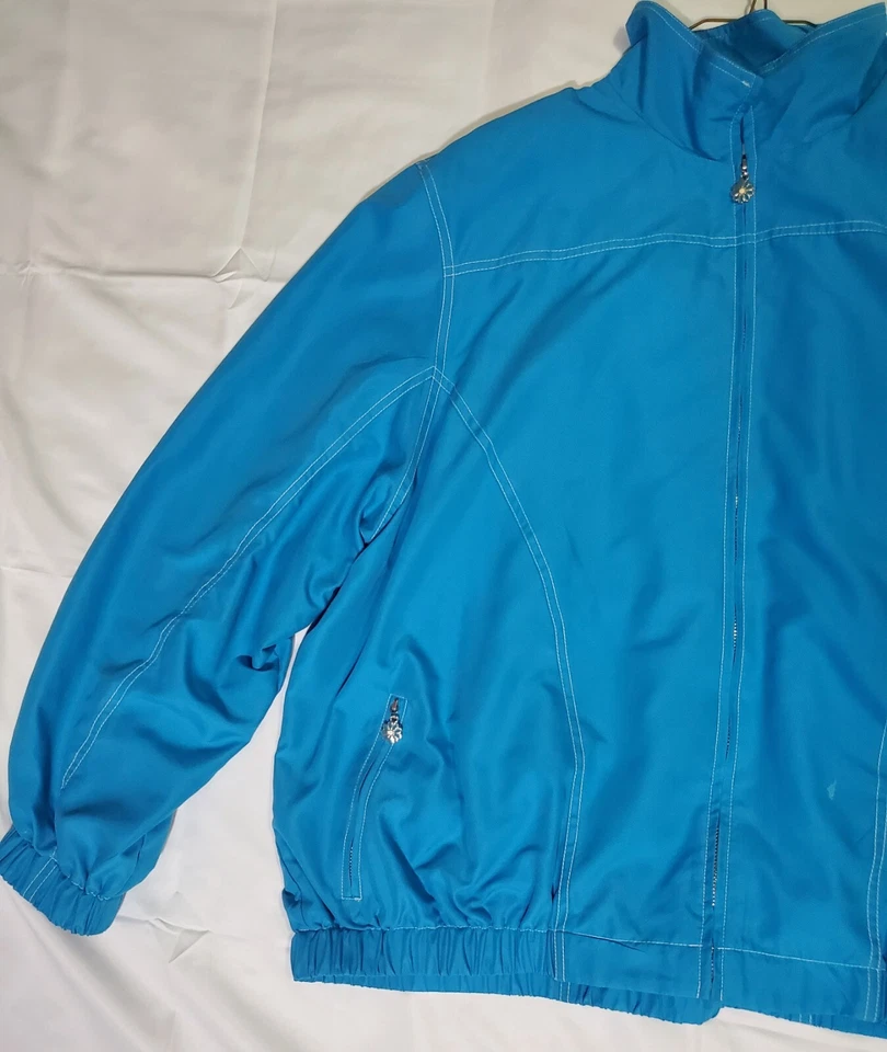 Jaqueta feminina vintage Alfred Dunner azul manga longa concha macia com zíper tamanho XL - Imagem 2 de 4