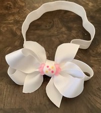 White Infant Head Band With Inverted Boutique Bow