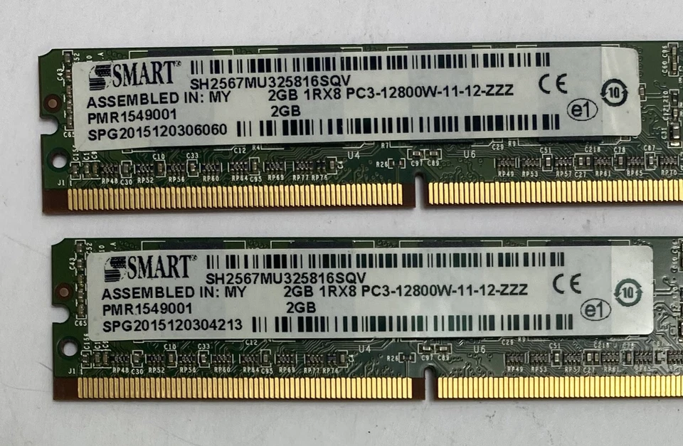 4GB (2x2GB) Smart SH2567MU325816SQV PC3-12800W 1Rx8 ECC UBDIMM Server Memory - Image 2 of 3