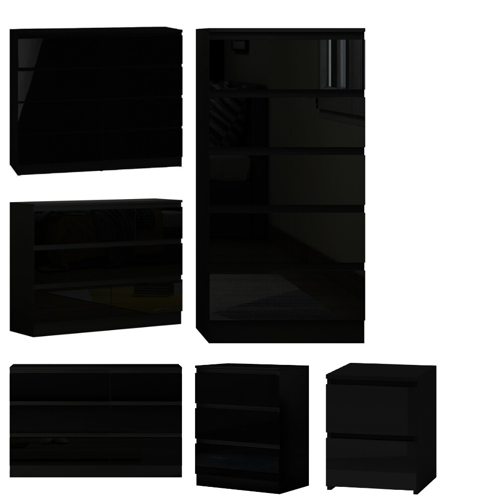 Black High Gloss Chest of Drawers Modern Nordic Style Bedroom 2/3/5/6/7