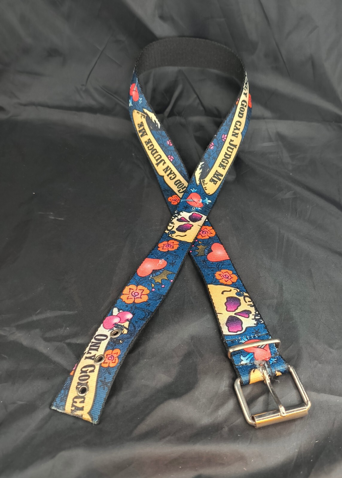 Vtg Y2K Ed Hardy Cloth Belt Only God Can Judge Me… - image 3